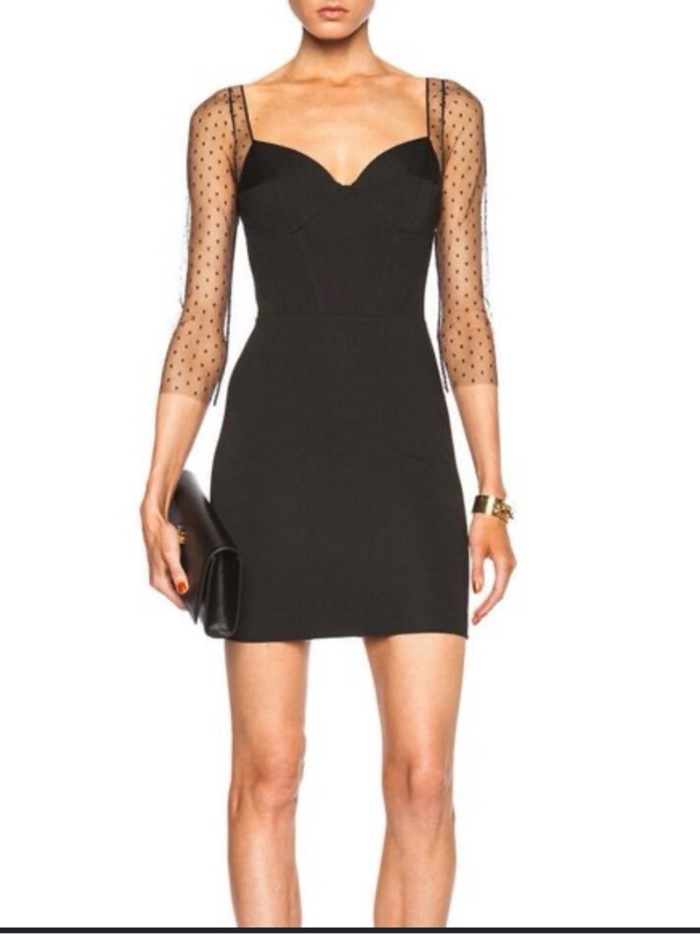 Noam Hanoch Genevieve Black Sheer-Sleeve Mini Dress